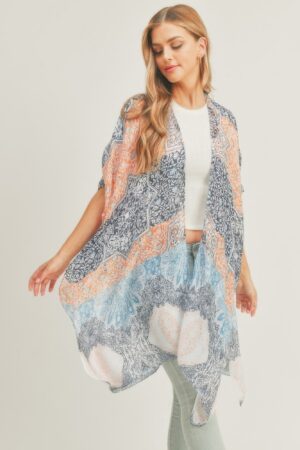 Lightweight Mixed-Print Open-Front Kimono