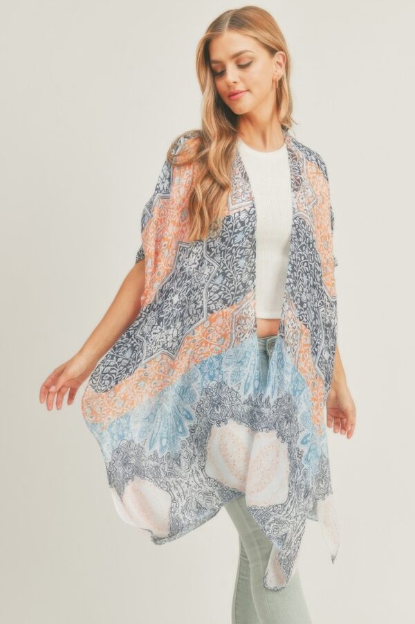 Lightweight Mixed-Print Open-Front Kimono