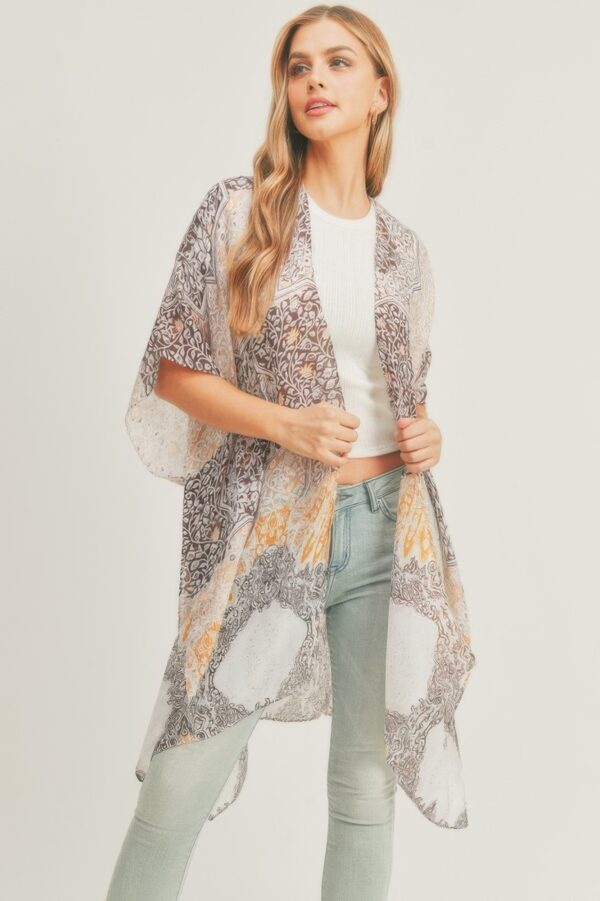 Lightweight Mixed-Print Open-Front Kimono