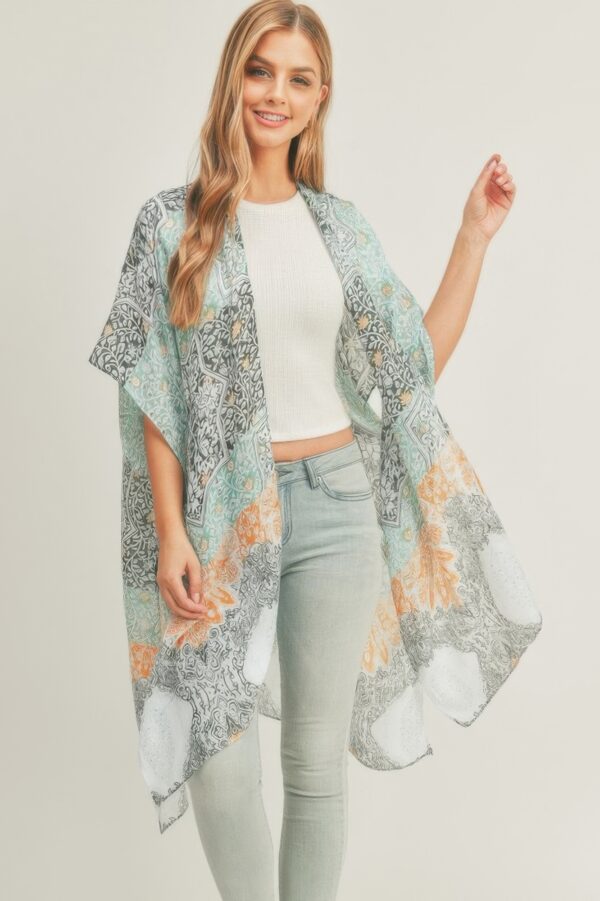 Lightweight Mixed-Print Open-Front Kimono