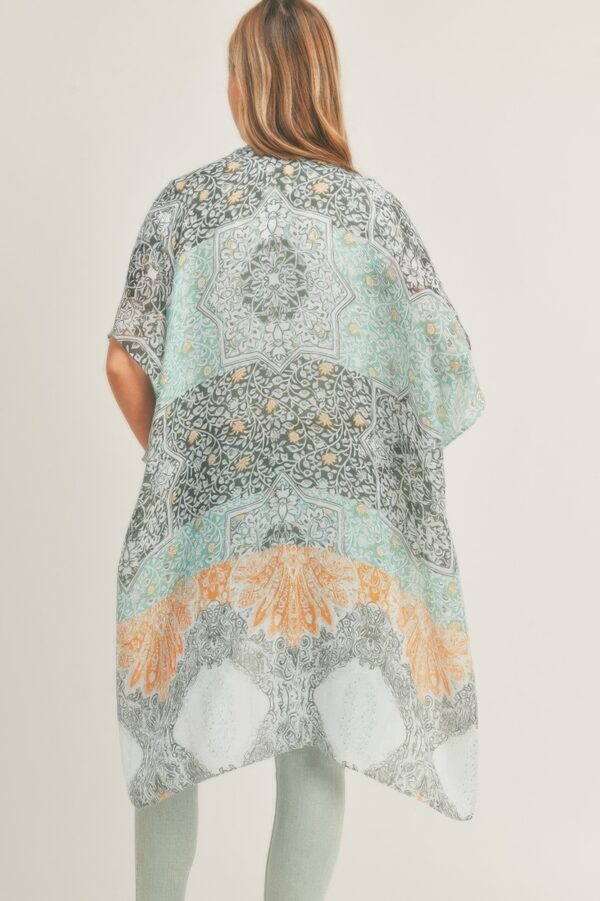 Lightweight Mixed-Print Open-Front Kimono
