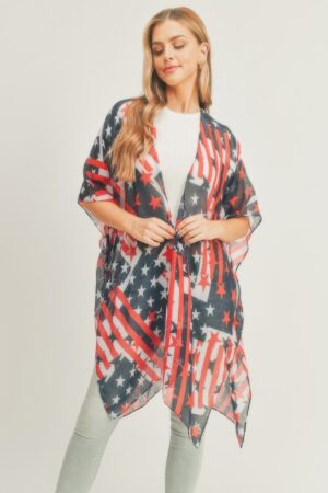 American Flag Kimono – Open-Front Red/White/Blue Print