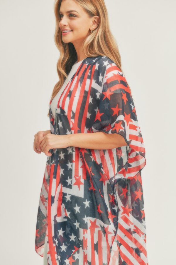 American Flag Kimono – Open-Front Red/White/Blue Print