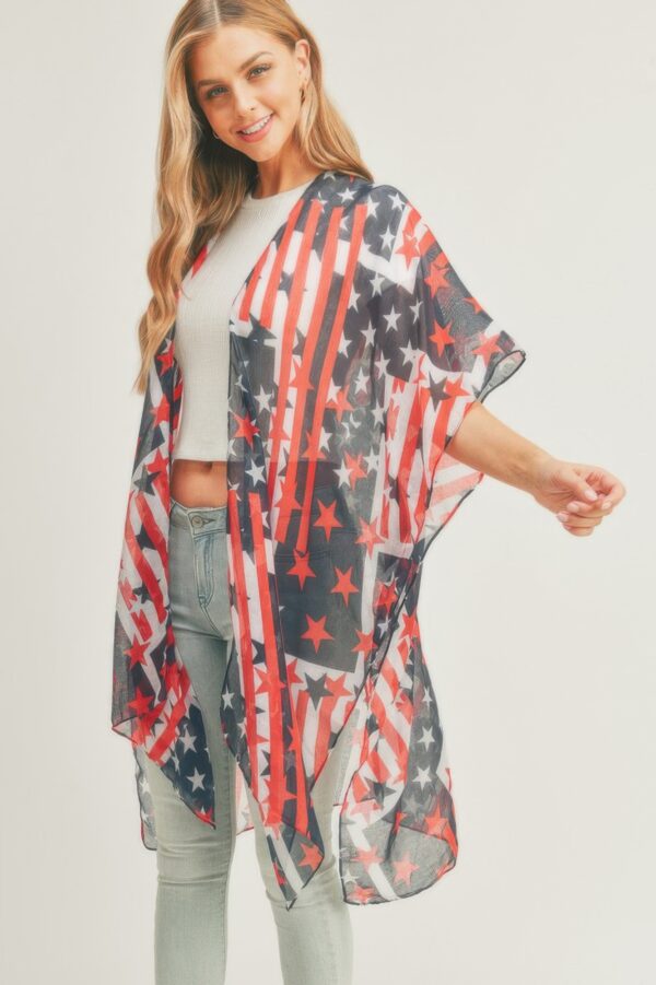 American Flag Kimono – Open-Front Red/White/Blue Print