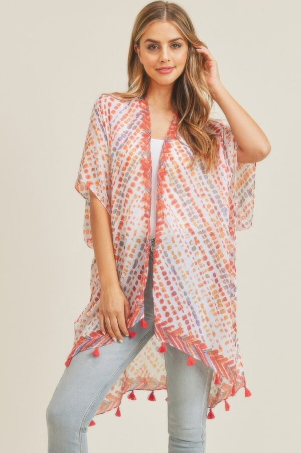 Tassel Kimono with Multi Dash Print – Lightweight
