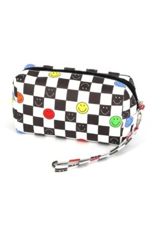 Smiley Face Faux Leather Mini Wristlet Pouch