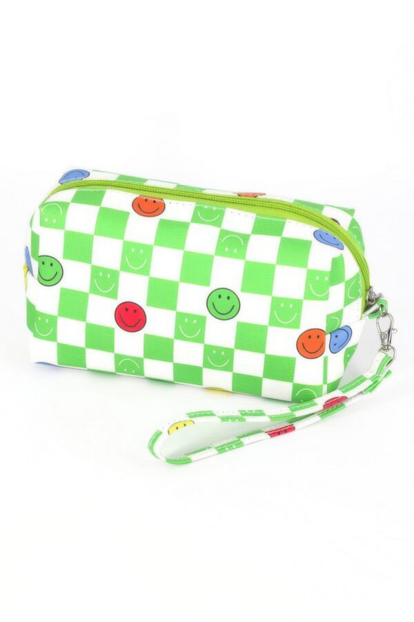 Smiley Face Faux Leather Mini Wristlet Pouch