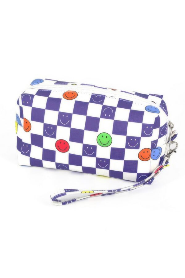Smiley Face Faux Leather Mini Wristlet Pouch