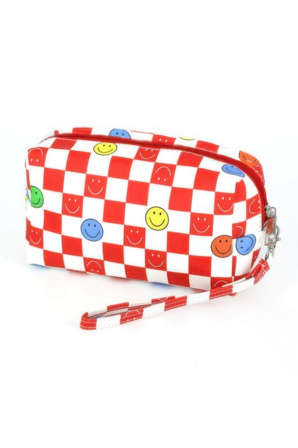 Smiley Face Faux Leather Mini Wristlet Pouch