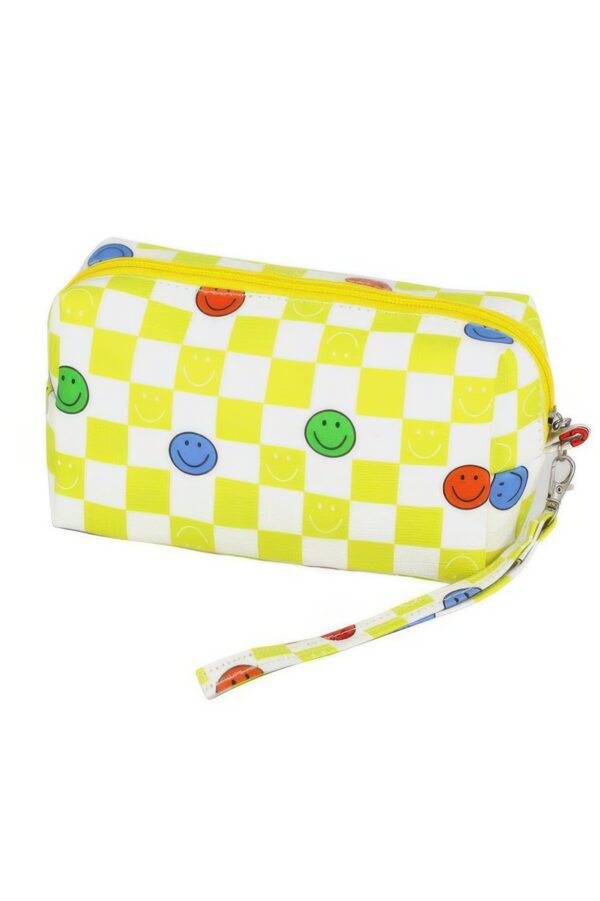 Smiley Face Faux Leather Mini Wristlet Pouch