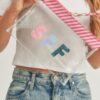 Clear Cosmetic Pouch with Sequin SPF Lettering & Wrist Strap