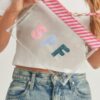 Clear Cosmetic Pouch with Sequin SPF Lettering & Wrist Strap