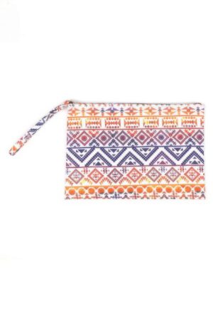 Tribal Cotton-Blend Pouch – Colorful Geometric Print