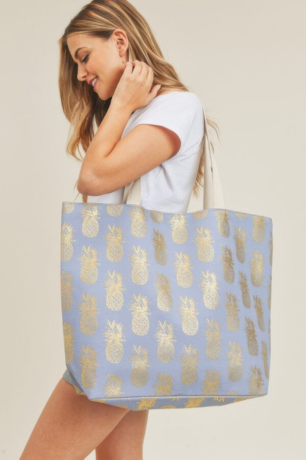Gold Foil Pineapple Beach Bag – Cotton-Blend Tote