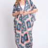 Aztec Print Open-Front Long Kimono