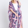 Aztec Print Open-Front Long Kimono