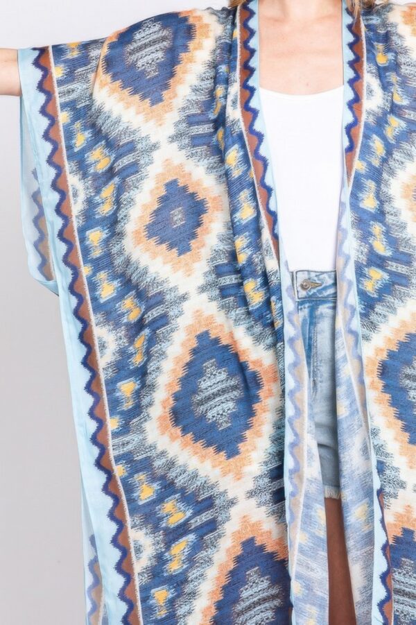 Aztec Print Open-Front Long Kimono