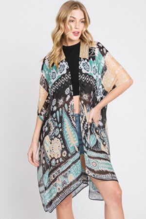 Geometric Boho Kimono – Open Front in Earthy Tones