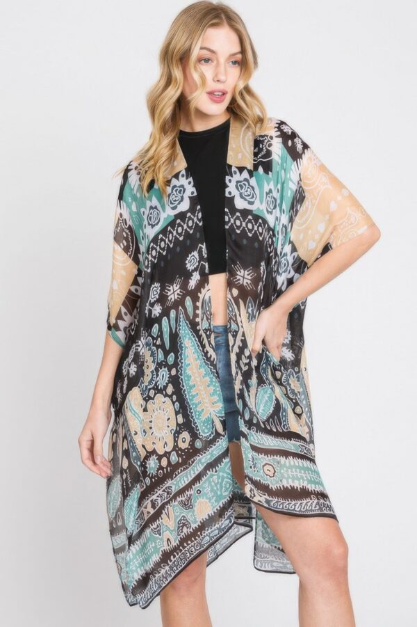 Geometric Boho Kimono – Open Front in Earthy Tones
