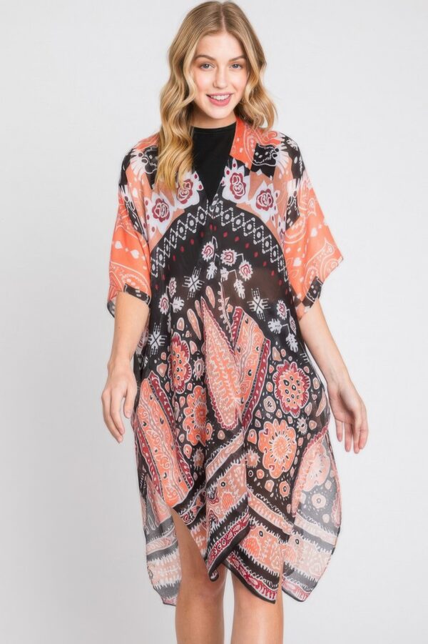 Geometric Boho Kimono – Open Front in Earthy Tones
