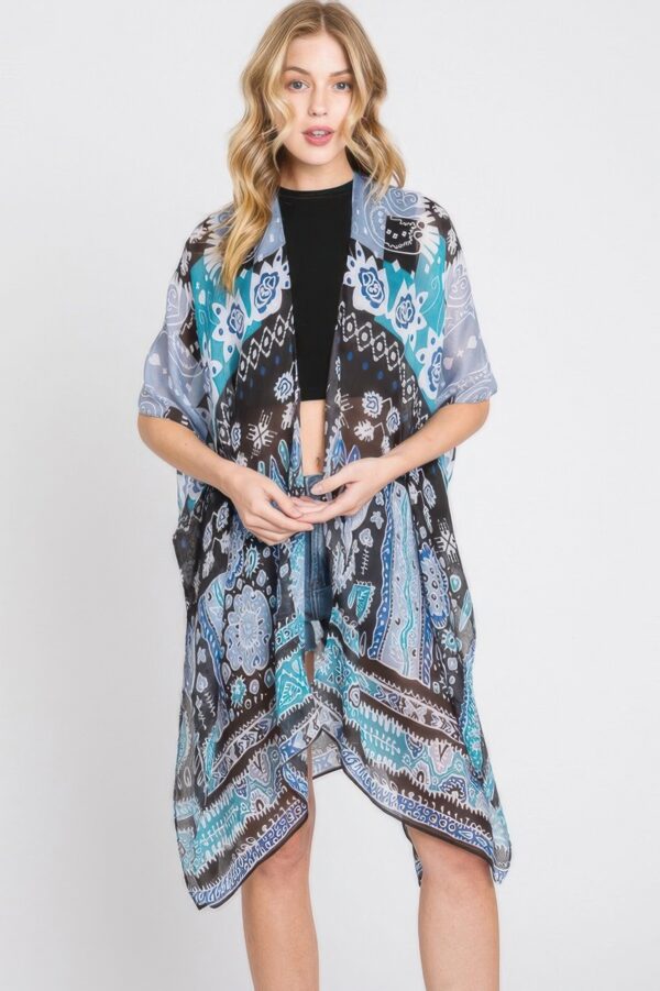 Geometric Boho Kimono – Open Front in Earthy Tones