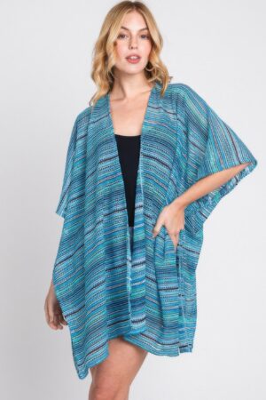 Multicolor Crochet Stripe Open-Front Beach Cover-Up