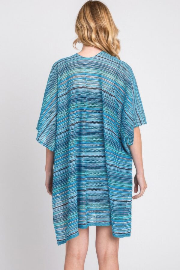 Multicolor Crochet Stripe Open-Front Beach Cover-Up