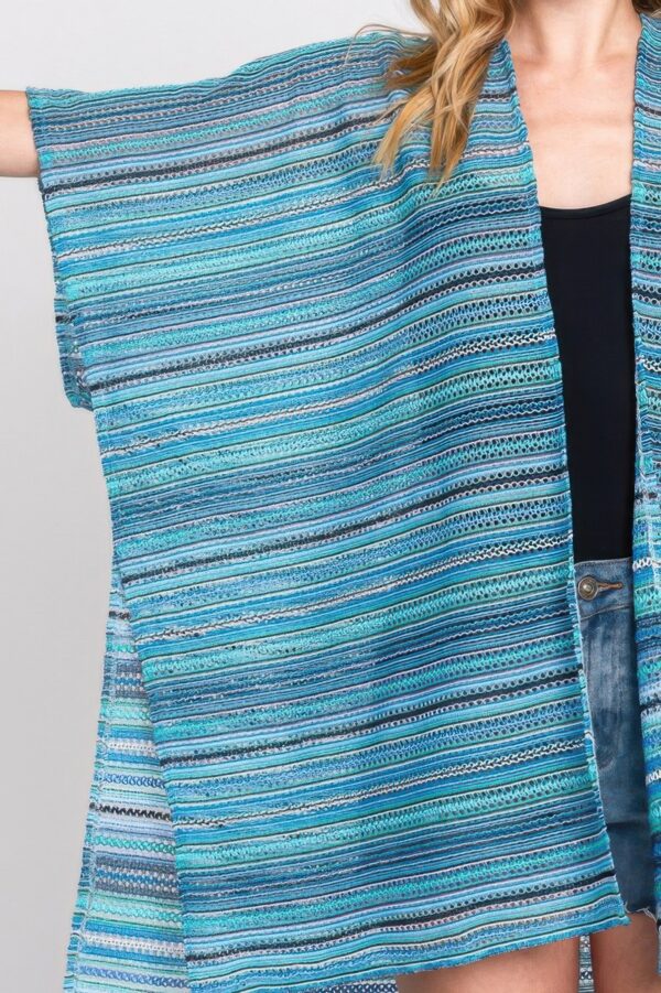 Multicolor Crochet Stripe Open-Front Beach Cover-Up