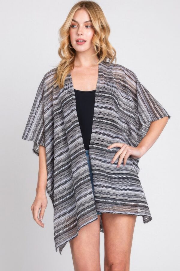 Multicolor Crochet Stripe Open-Front Beach Cover-Up