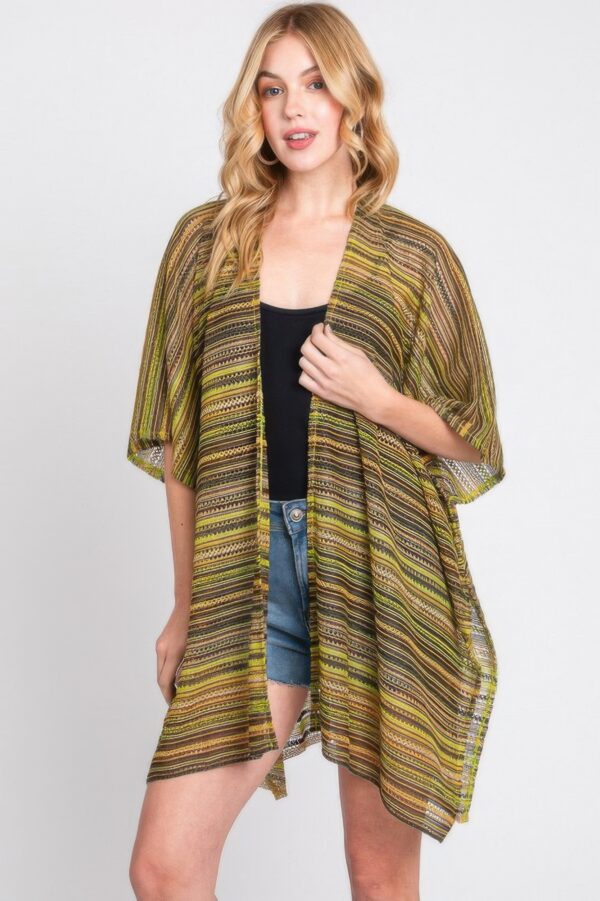 Multicolor Crochet Stripe Open-Front Beach Cover-Up