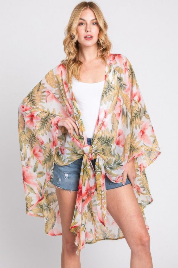 Tropical Flower and Leaf Shawl Cover-Up
