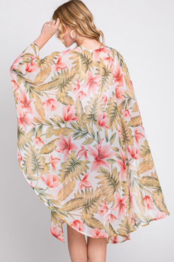 Tropical Flower and Leaf Shawl Cover-Up