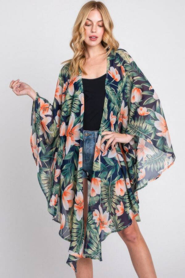 Tropical Flower and Leaf Shawl Cover-Up