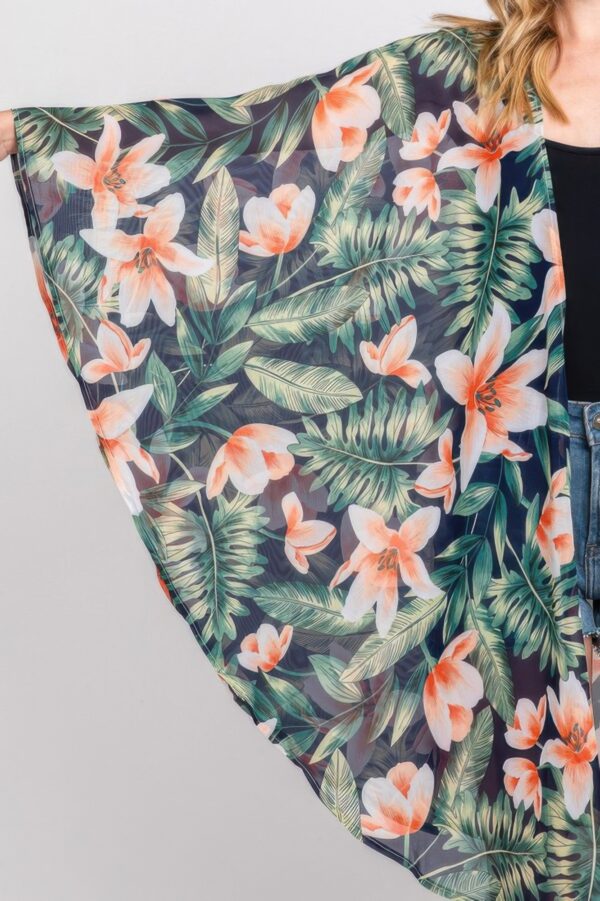 Tropical Flower and Leaf Shawl Cover-Up
