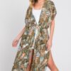 Tropical Leaves Self-Tie Drawstring Cover-Up