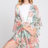 Ruffle-Lined Tropical Flamingo Open-Front Cover-Up