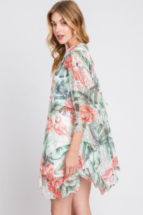 Ruffle-Lined Tropical Flamingo Open-Front Cover-Up