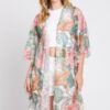 Ruffle-Trim Tropical Leaves Open-Front Cover-Up