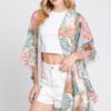 Ruffle-Trim Tropical Leaves Open-Front Cover-Up