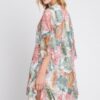 Ruffle-Trim Tropical Leaves Open-Front Cover-Up
