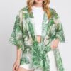 Tropical Leaves Ruffle Open-Front Cover-Up