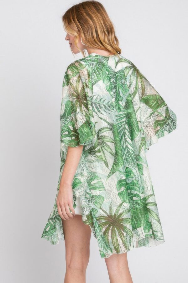 Tropical Leaves Ruffle Open-Front Cover-Up