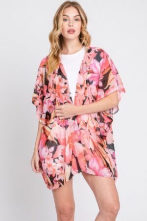 Floral Cover-Up – Short Open-Front Beach Kimono