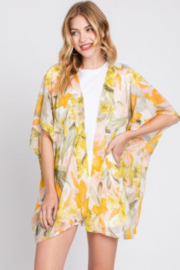 Floral Cover-Up – Short Open-Front Beach Kimono