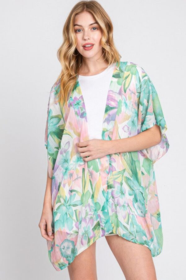 Floral Cover-Up – Short Open-Front Beach Kimono