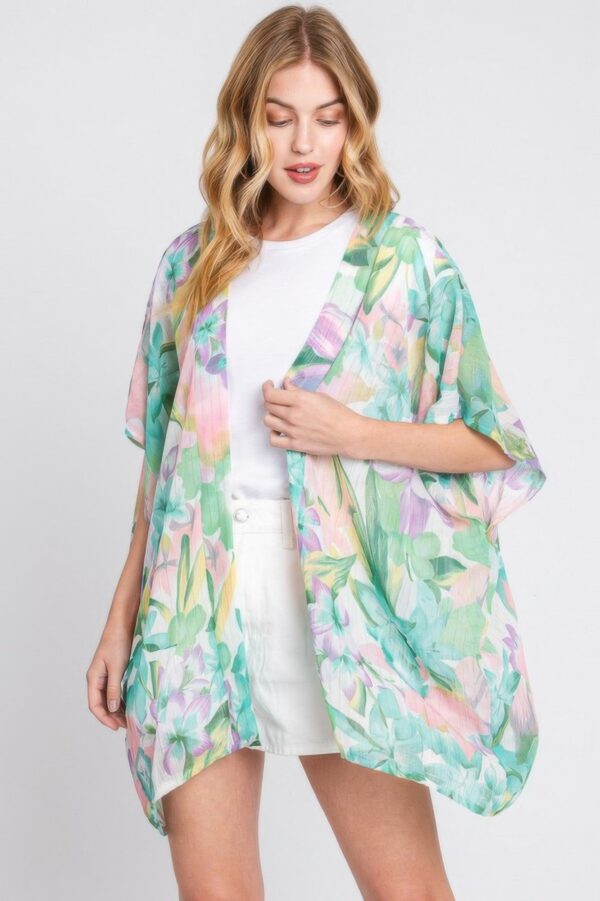 Floral Cover-Up – Short Open-Front Beach Kimono