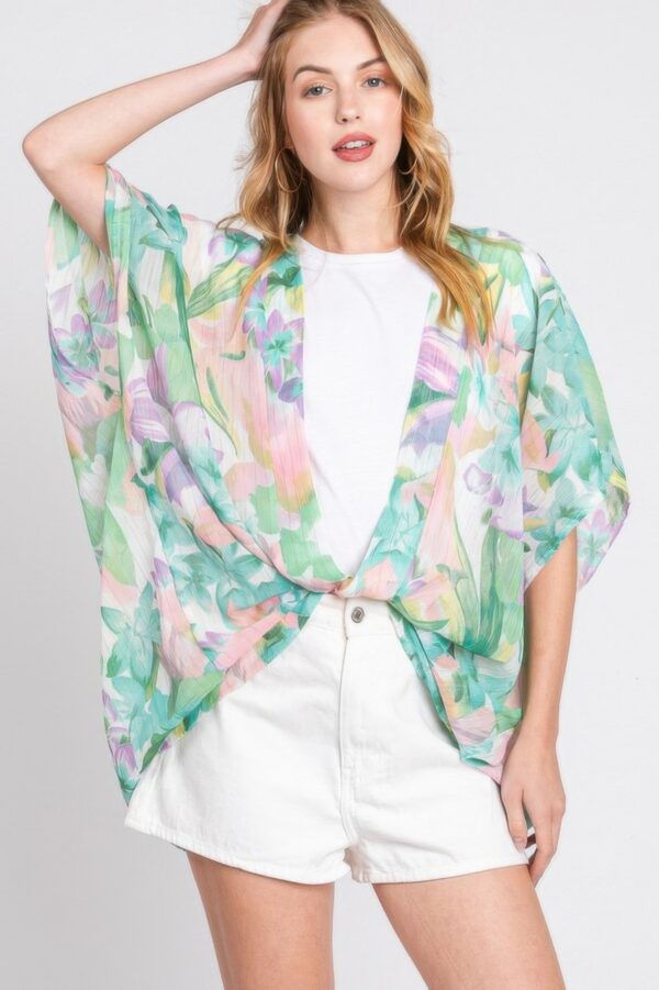 Floral Cover-Up – Short Open-Front Beach Kimono