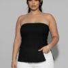 Plus Strapless Ribbed Flare Top with Side Slits