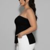 Plus Strapless Ribbed Flare Top with Side Slits