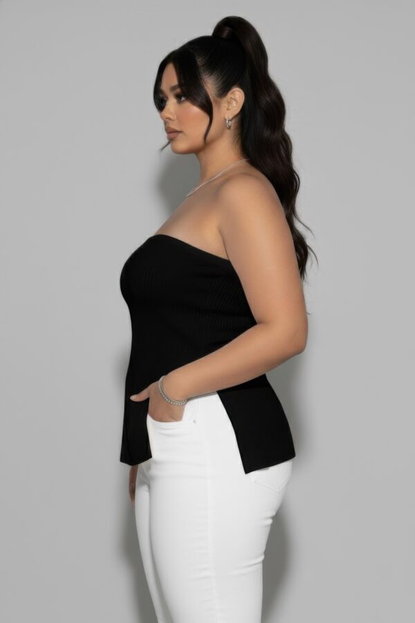 Plus Strapless Ribbed Flare Top with Side Slits